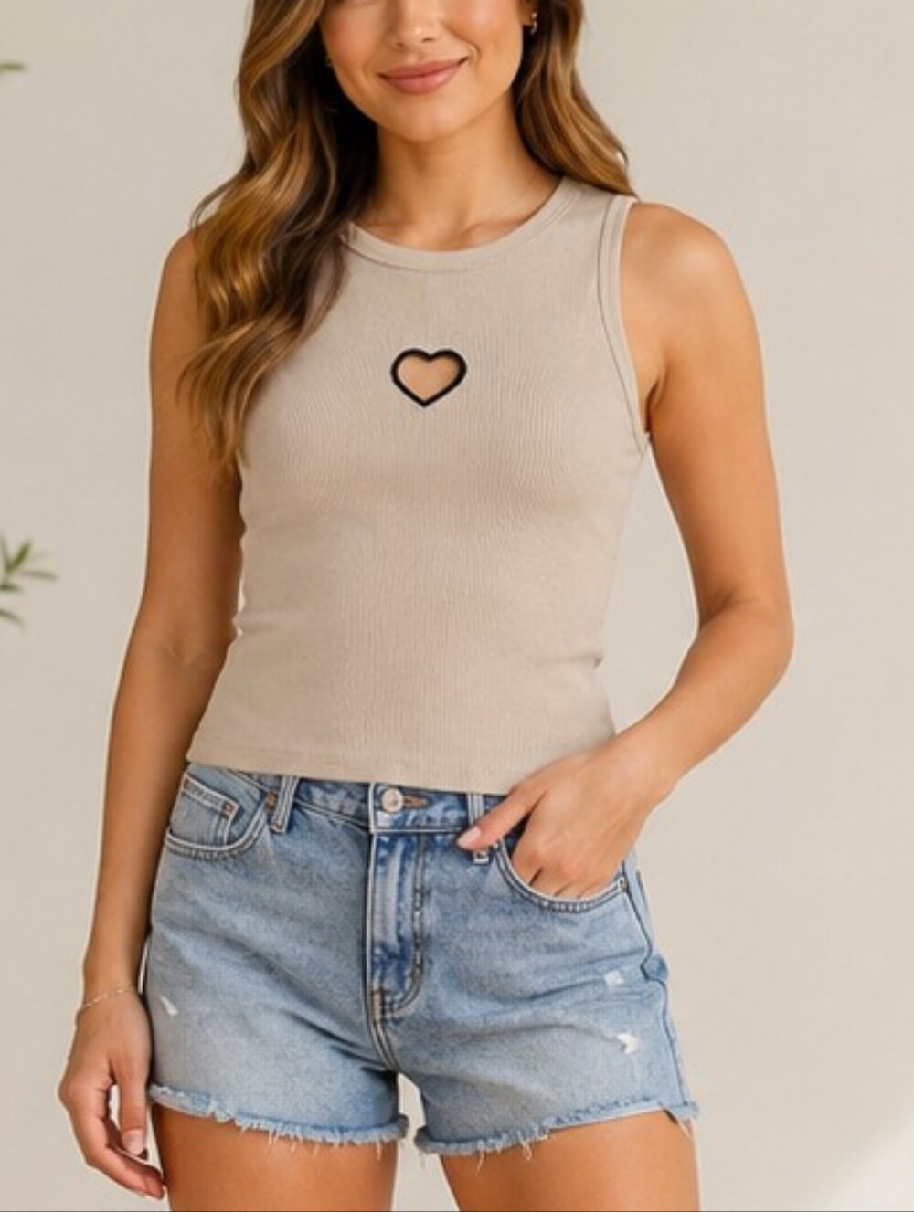 Wild Fable Ribbed Heart Cutout Tank Top – Light Taupe